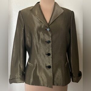 Oscar de la Renta Metallic Gold Structured Button Blazer